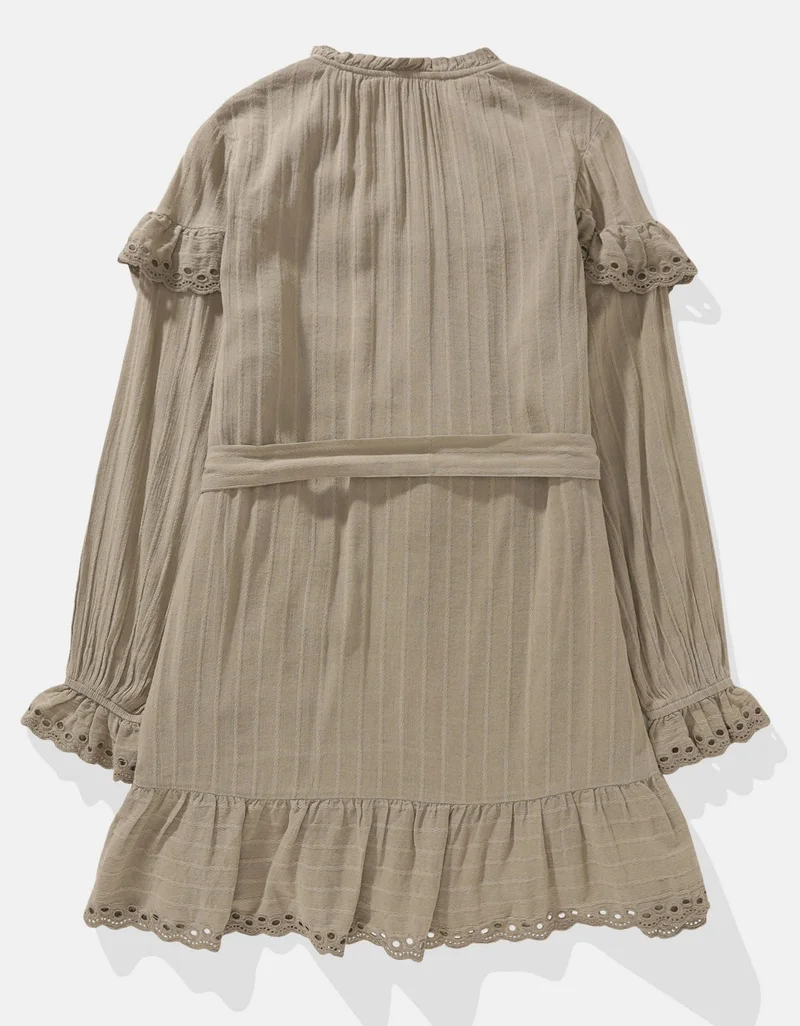 American Eagle AE Long-Sleeve Button-Up Ruffle Mini Dress